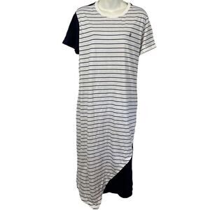 J Wanderson x Uniqlo Striped Navy Blue White Short Sleeve Shirt Dress sz XL